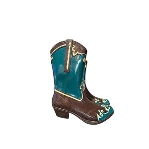 Western Two-Tone Teal and Brown Women's Ankle Boots